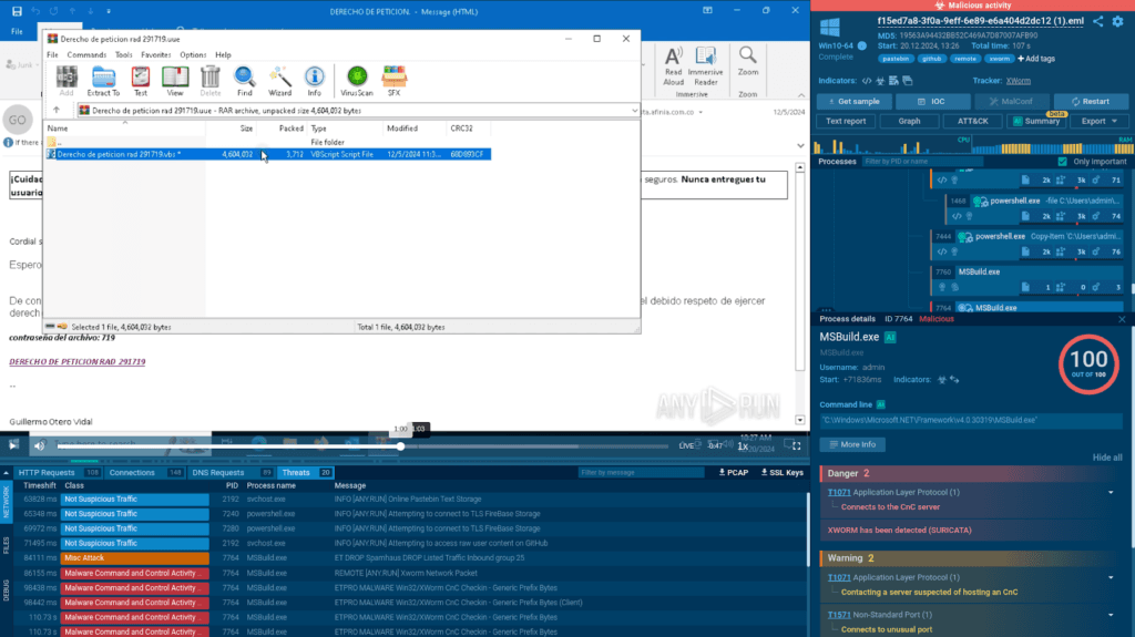 Opened malicious archive with a .vbs file