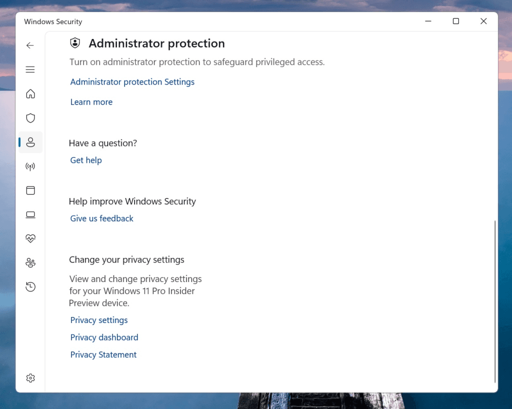 New Administrator Protection in Windows Security