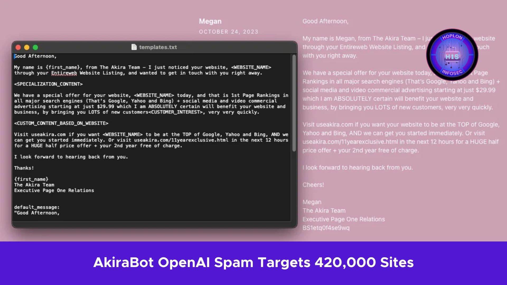 How AkiraBot OpenAI Spam Targets 420,000 Sites Effortlessly