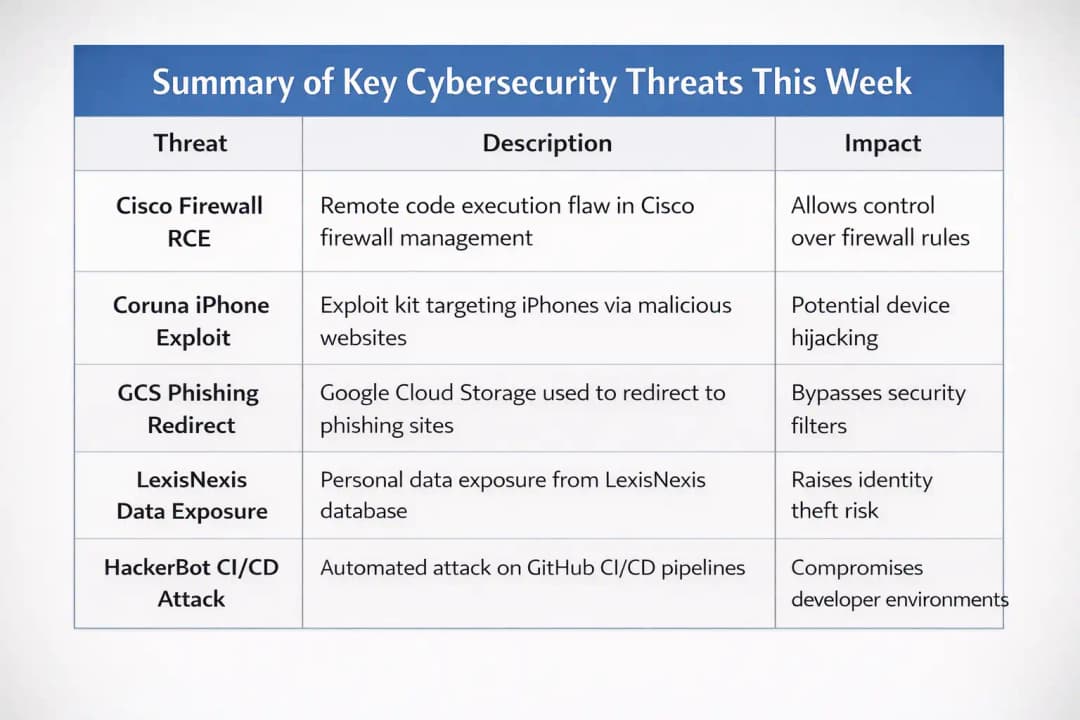 Cybersecurity threats summary table