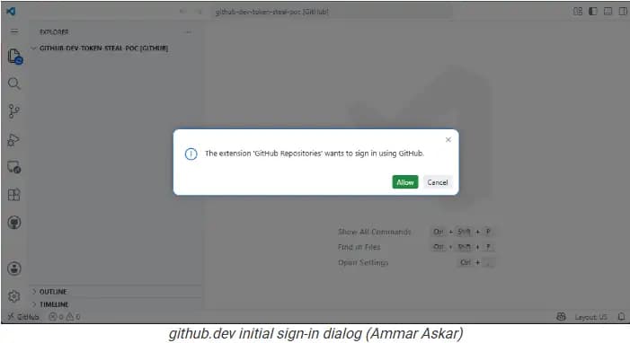 github.dev initial sign in dialog