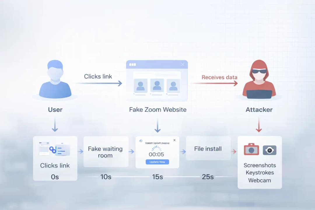 Zoom scam workflow infographic