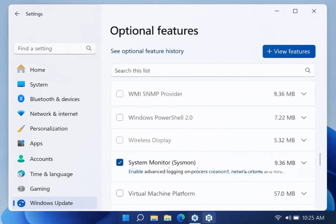 4th Sysmon in optional features settings