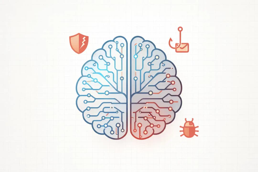 AI brain surrounded by security threats