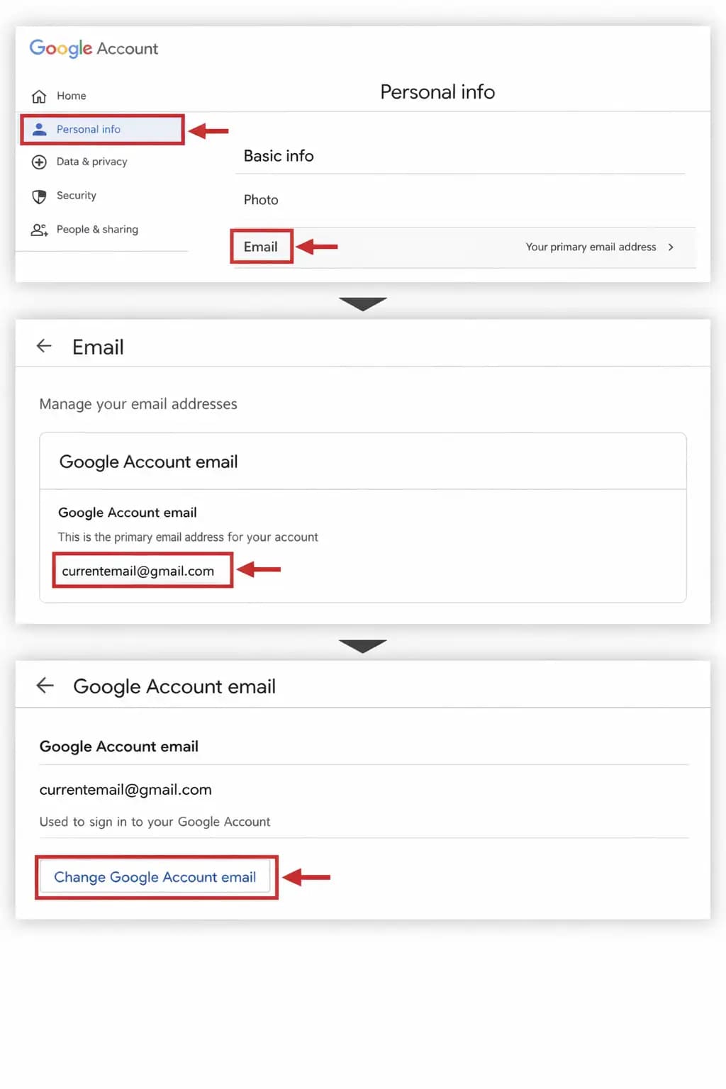change Gmail address change Gmail address