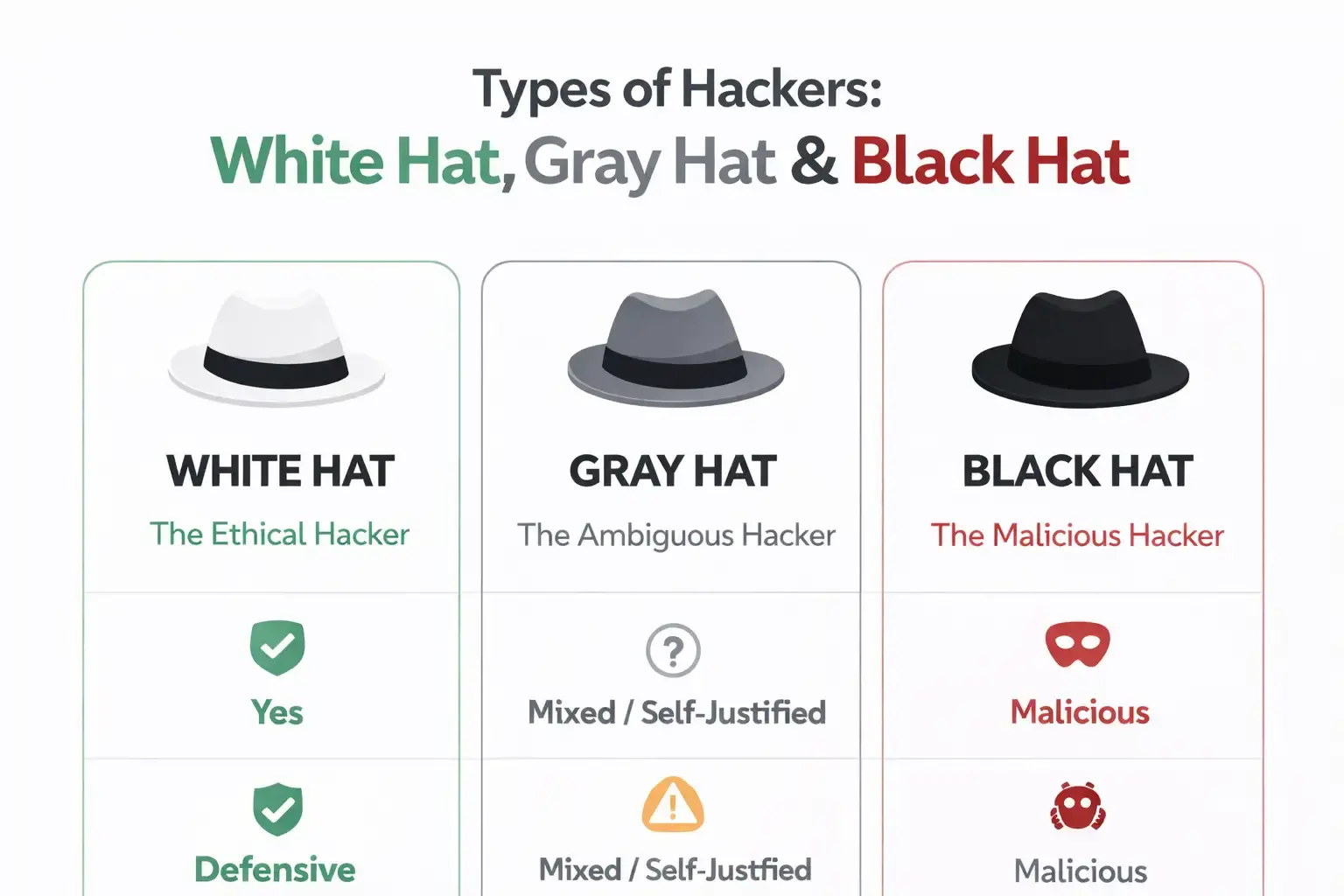 Types of Hackers: White, Black & Gray Hats Exposed