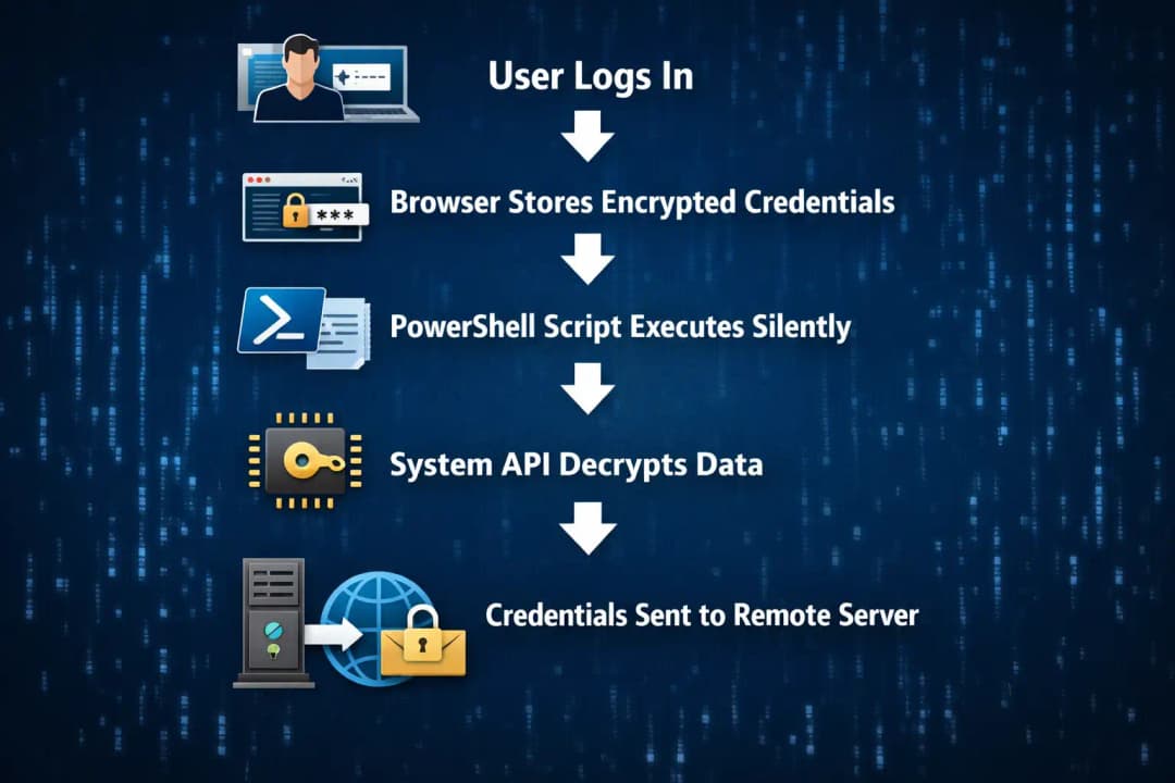 Credential theft attack flowchart infographic