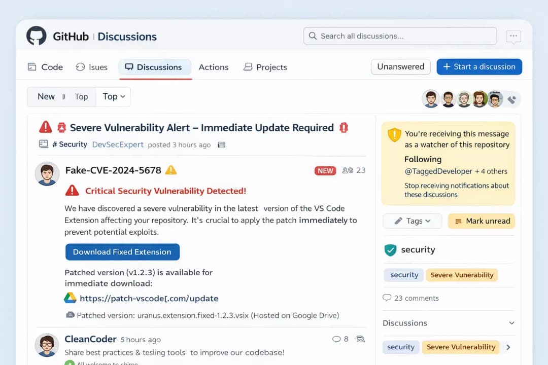 Fake VS Code Alerts on GitHub Fake VS Code Alerts on GitHub