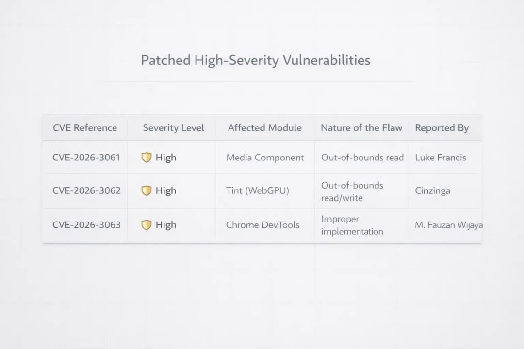 Patched vulnerabilities in Google Chrome